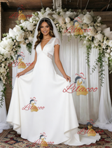 White V-neck Lace Wedding Dress
