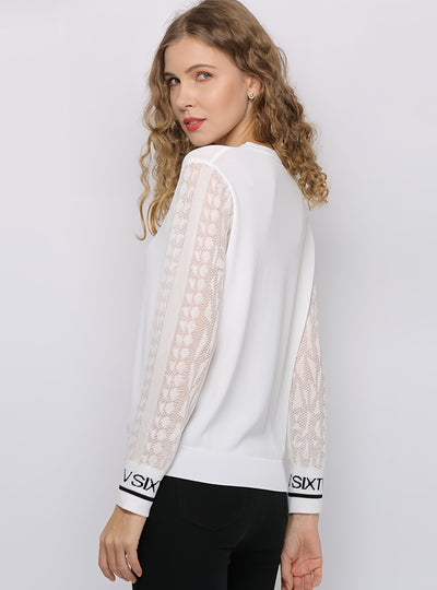 Sweater Splicing Chiffon Sleeve Round Neck Top