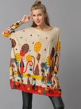 Cat Print Loose Pullover Sweater