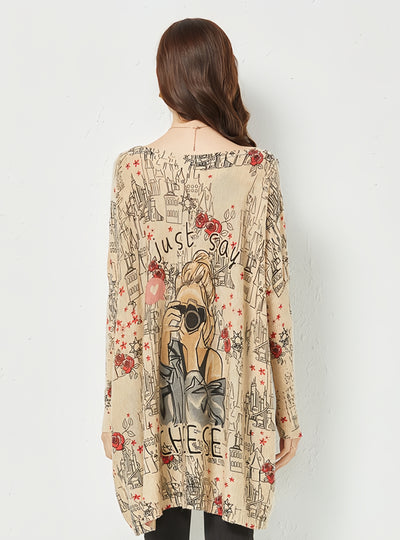 Printed Slim Plus Size Loose Sweater