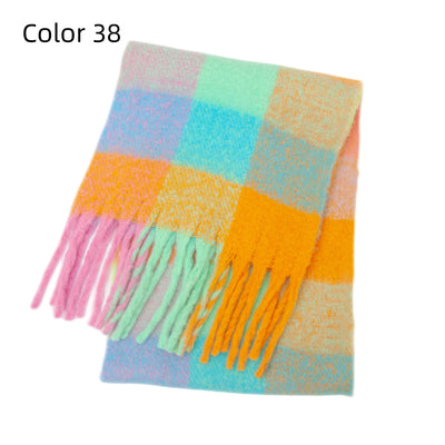 Thick-bearded Four-grid Thick Double-sided Plaid Scarf