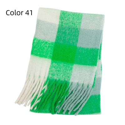 Thick-bearded Four-grid Thick Double-sided Plaid Scarf