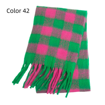 Thick-bearded Four-grid Thick Double-sided Plaid Scarf