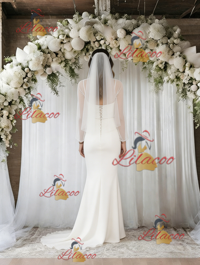 White Mermaid Long Sleeve Wedding Dress