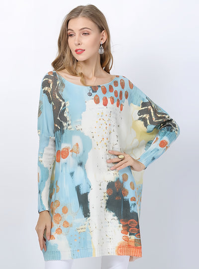 Loose Print Pullover Long Sweater