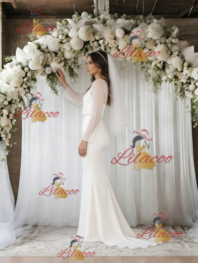 White Mermaid Long Sleeve Wedding Dress