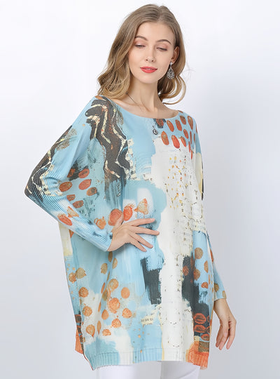 Loose Print Pullover Long Sweater
