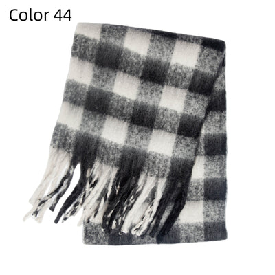 Thick-bearded Four-grid Thick Double-sided Plaid Scarf