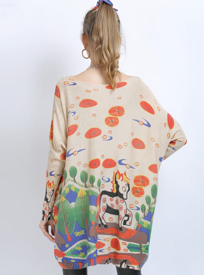 Cartoon Printed Bat Sleeve Long Sleeve Sweater