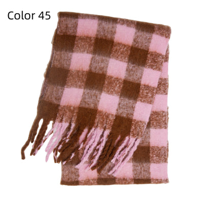 Thick-bearded Four-grid Thick Double-sided Plaid Scarf