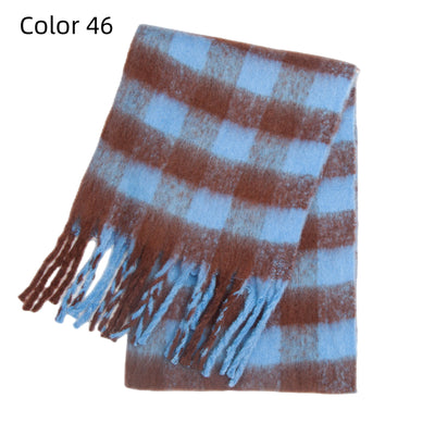 Thick-bearded Four-grid Thick Double-sided Plaid Scarf