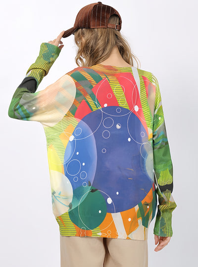Printed Round Neck Long Sleeve Loose Sweater