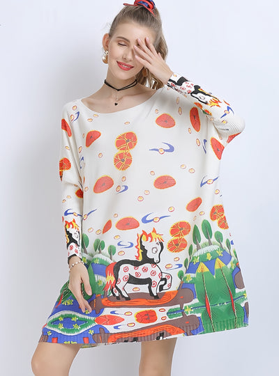 Cartoon Printed Bat Sleeve Long Sleeve Sweater
