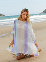 Round Neck Bat Sleeve Smock Dyed Rainbow Dress