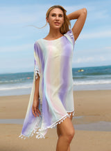 Round Neck Bat Sleeve Smock Dyed Rainbow Dress