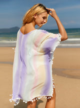 Round Neck Bat Sleeve Smock Dyed Rainbow Dress
