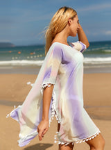 Round Neck Bat Sleeve Smock Dyed Rainbow Dress