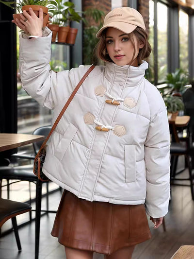 Horn Buckle Thick Short Cotton-padded Coat