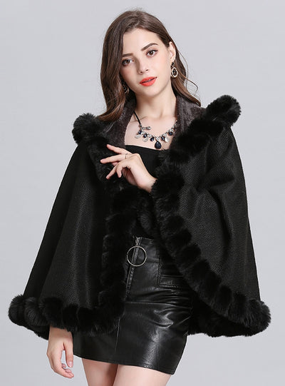 Wool Hooded Knitted Cardigan Shawl