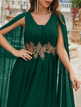 Green Chiffon V-neck Appliques Prom Dress
