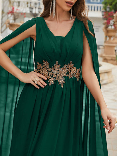 Green Chiffon V-neck Appliques Prom Dress