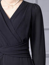 Black Long Sleeve V-neck Mother Of The Bride Dress