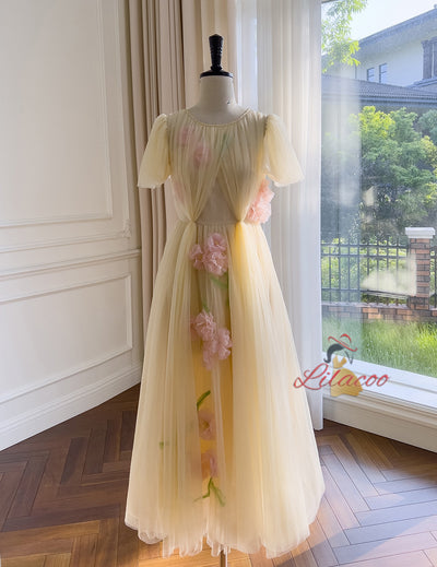 Fashion Round Neck Gauze Pleats Dress