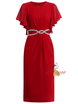 Red Pleats Mother Of The Bride Dress
