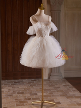 White Tulle Spaghetti Straps Homecoming Dress
