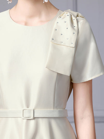 Beige Short Sleeve Mother Of The Bride Dress