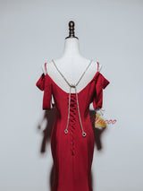 Red Mermaid Spaghetti Straps Beading Prom Dress