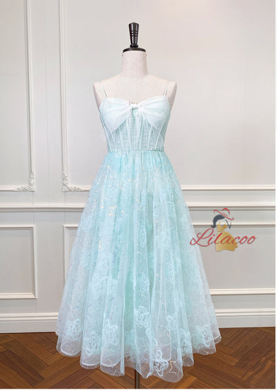 Green Tulle Sequins Straps Prom Dress