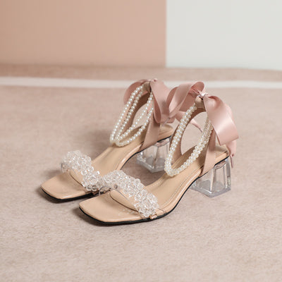 Summer Pearl Bow Strap Sandals