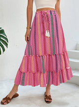 Contrast Elastic Bohemian Stitching Skirt