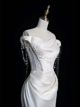 White Mermaid Satin Pleats Wedding Dress