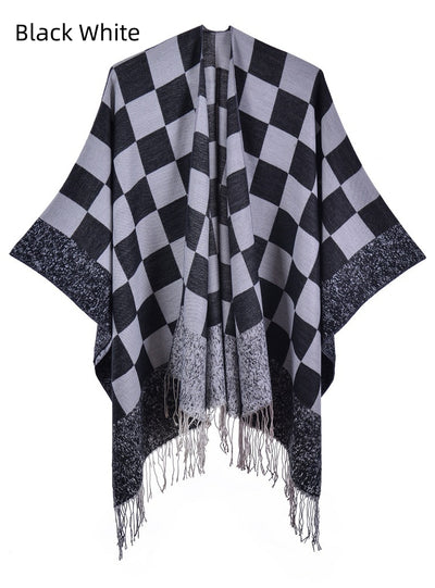 Fringed Shawl Fashion Plaid Split Cloak