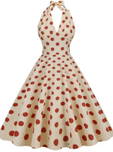 High Waist Polka-dot Halter Dress