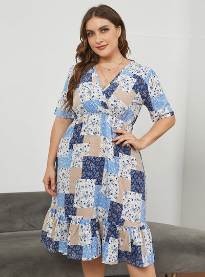 V-neck Slim Short-sleeved Dress