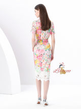 Short Sleeve Slim Lace Floral Print Song Dress