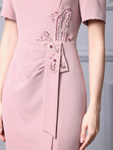 Red Short Sleeve Beading Mother of the Bride Dress