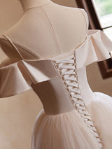 Champagne Tulle Pleats Wedding Dress