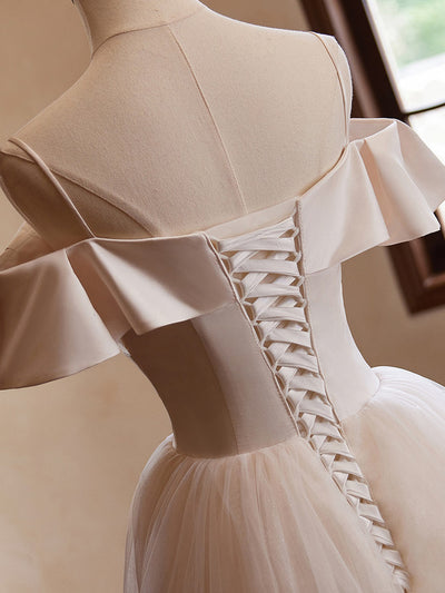 Champagne Tulle Pleats Wedding Dress