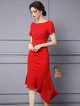 Red Beading Pleats Mother Of The Bride Dress