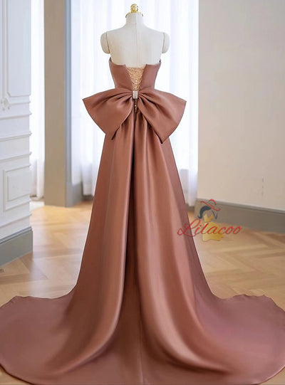 Champagne Mermaid Sequins Prom Dress With Bow
