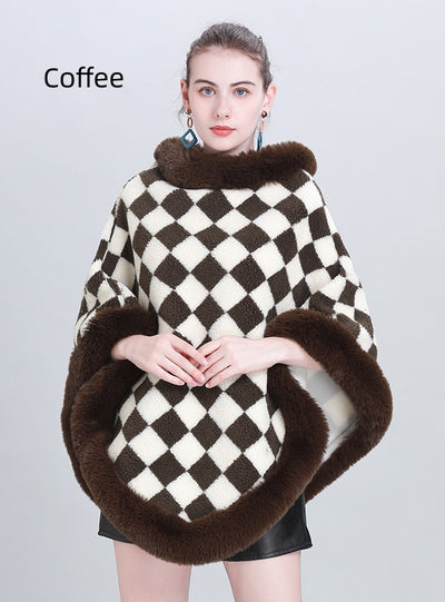 Thickened Plaid Round Neck Shawl Cloak