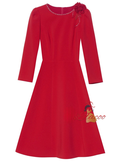 Red Flower Beading Mother of the Bride Dress