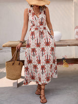 High Waist Printed Sleeveless V-neck Dress