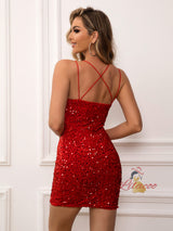 Sleeveless Sequined Suspender Dress