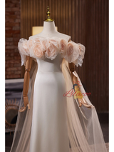 Sexy Light Champagne Tulle Flower Wedding Dress