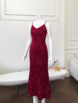 Sexy Red Sequins Straps Prom Dress